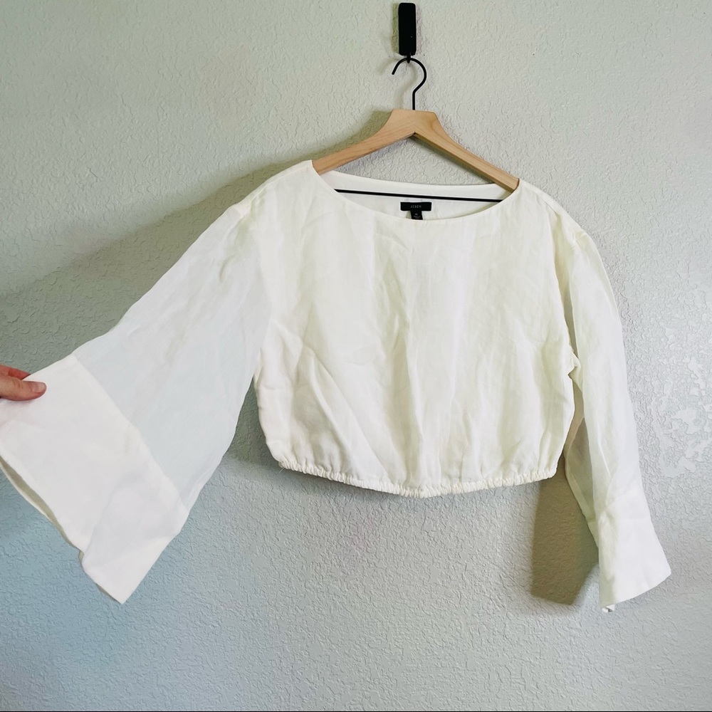 J. Crew White Flare Sleeve Cropped Blouse